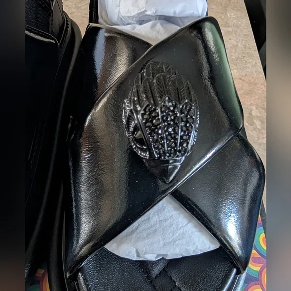 Kurt Geiger Landon Oroson Patent Cross Strap Platform Black Leather Sandal $240 - Picture 11 of 11